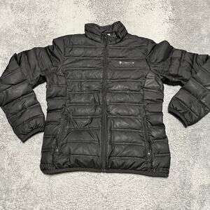 Columbia Puffer Jacket Womens Medium Down Black Coat **wearing